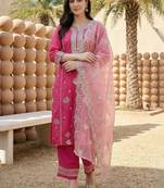 Women Ethnic Motifs Embroidered Regular Thread Work Kurta with Trousers & With Dupatta