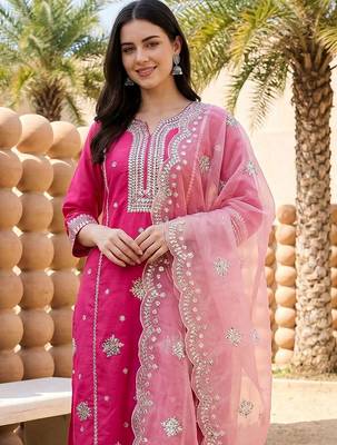 Women Ethnic Motifs Embroidered Regular Thread Work Kurta with Trousers & With Dupatta 2