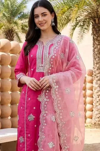 Women Ethnic Motifs Embroidered Regular Thread Work Kurta with Trousers & With Dupatta