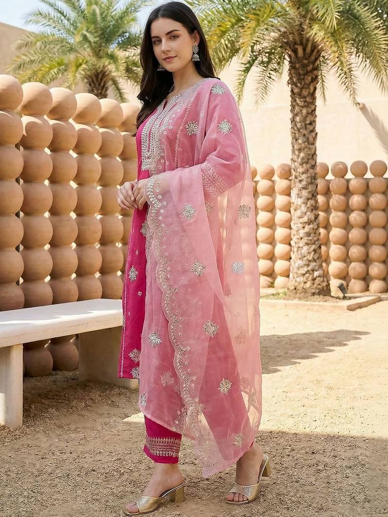 Women Ethnic Motifs Embroidered Regular Thread Work Kurta with Trousers & With Dupatta