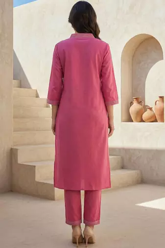 Women Regular Thread Work Kurta with Trousers