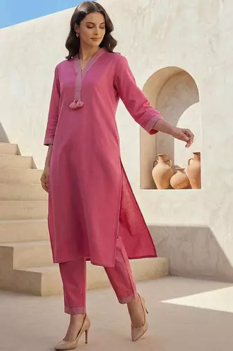 Women Regular Thread Work Kurta with Trousers