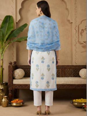 Women Floral Printed Regular Sequinned Pure Cotton Kurta with Trousers & With Dupatta 5