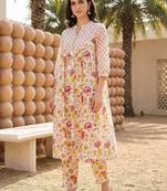 Women Floral Printed Empire Pure Cotton Kurta with Trousers