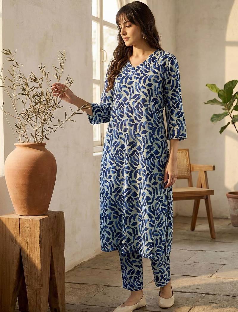 Women Printed Regular Pure Cotton Kurta with Trousers