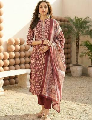 Women Floral Printed Regular Gotta Patti Pure Cotton Kurta with Trousers & With Dupatta 1