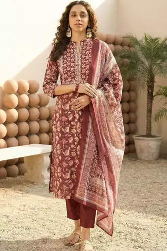 Women Floral Printed Regular Gotta Patti Pure Cotton Kurta with Trousers & With Dupatta