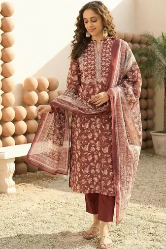 Women Floral Printed Regular Gotta Patti Pure Cotton Kurta with Trousers & With Dupatta