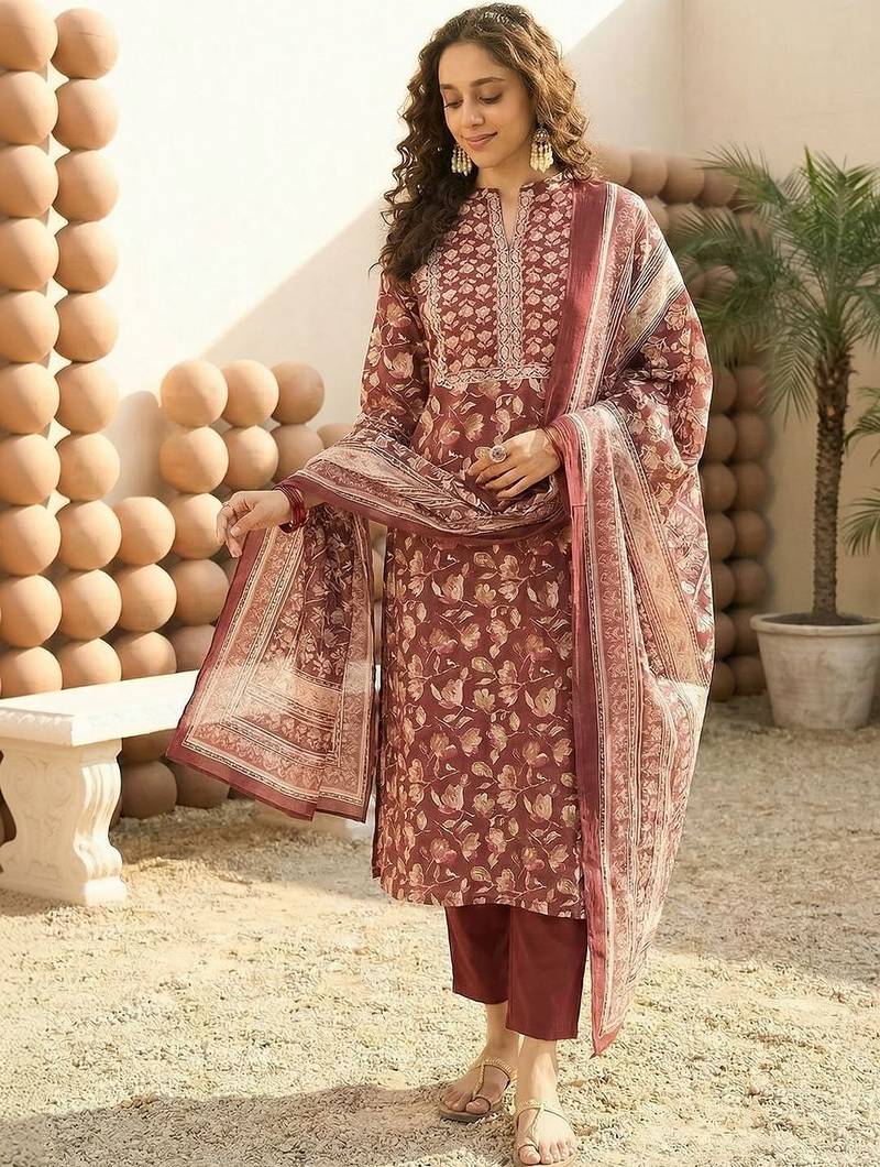 Women Floral Printed Regular Gotta Patti Pure Cotton Kurta with Trousers & With Dupatta