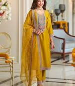 Women Ethnic Motifs Embroidered Regular Kurta with Trousers & Dupatta