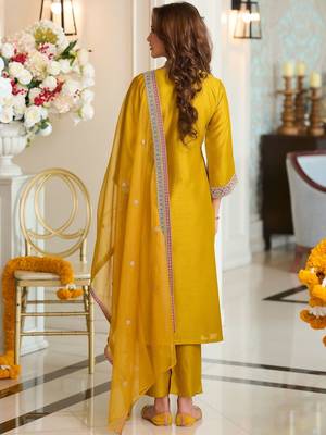 Women Ethnic Motifs Embroidered Regular Kurta with Trousers & Dupatta 5