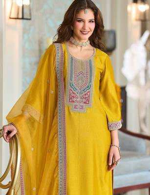 Women Ethnic Motifs Embroidered Regular Kurta with Trousers & Dupatta 6