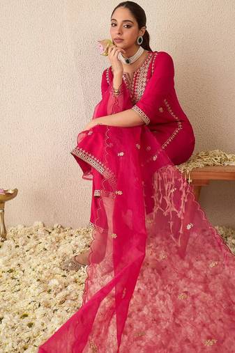 Women Ethnic Motifs Embroidered Regular Gotta Patti Kurta with Trousers & With Dupatta