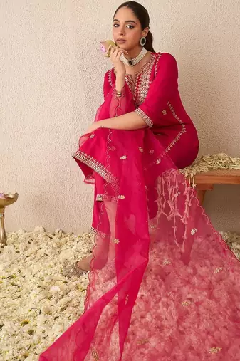 Women Ethnic Motifs Embroidered Regular Gotta Patti Kurta with Trousers & With Dupatta