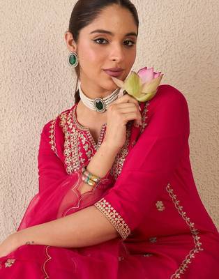 Women Ethnic Motifs Embroidered Regular Gotta Patti Kurta with Trousers & With Dupatta 2