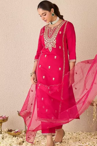 Women Ethnic Motifs Embroidered Regular Gotta Patti Kurta with Trousers & With Dupatta