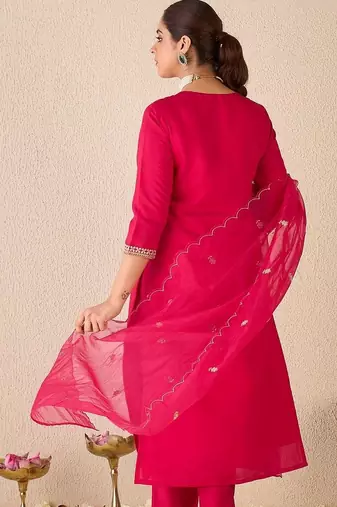 Women Ethnic Motifs Embroidered Regular Gotta Patti Kurta with Trousers & With Dupatta