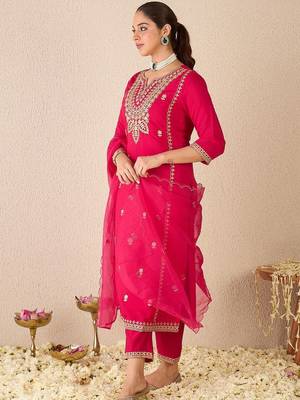 Women Ethnic Motifs Embroidered Regular Gotta Patti Kurta with Trousers & With Dupatta 5