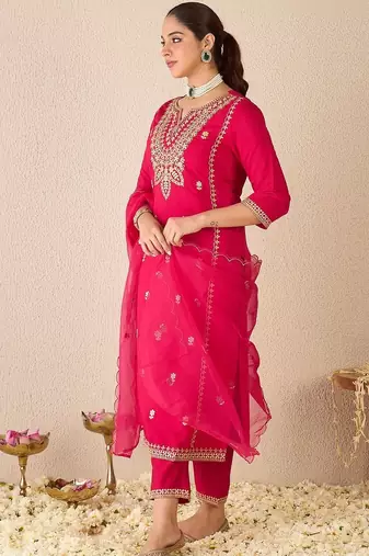 Women Ethnic Motifs Embroidered Regular Gotta Patti Kurta with Trousers & With Dupatta