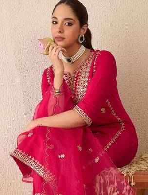 Women Ethnic Motifs Embroidered Regular Gotta Patti Kurta with Trousers & With Dupatta 6