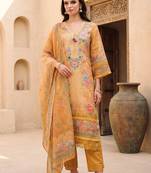 Women Floral Printed Regular Thread Work Linen Kurta with Trousers & With Dupatta
