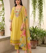 Women Floral Regular Thread Work Pure Cotton Kurta with Trousers & With Dupatta
