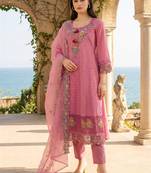 Women Floral Embroidered Regular Thread Work Pure Cotton Kurta with Trousers & With Dupatta