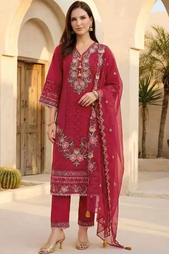 Women Floral Embroidered Regular Thread Work Kurta with Trousers & With Dupatta