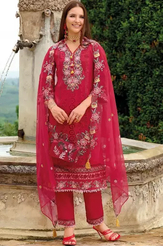 Women Floral Embroidered Regular Thread Work Kurta with Trousers & With Dupatta