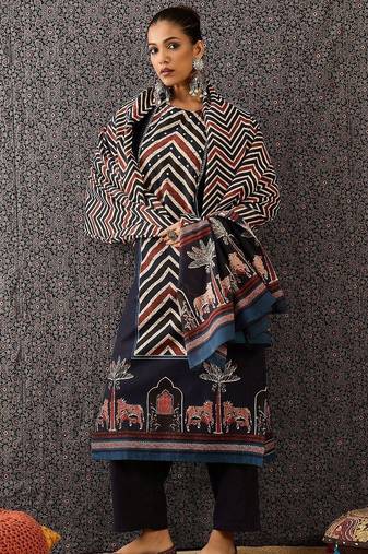 Women Ethnic Motifs Printed Regular  Cotton Kurta with Trousers & With Dupatta