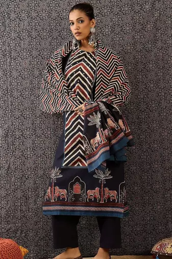 Women Ethnic Motifs Printed Regular Pure Cotton Kurta with Trousers & With Dupatta