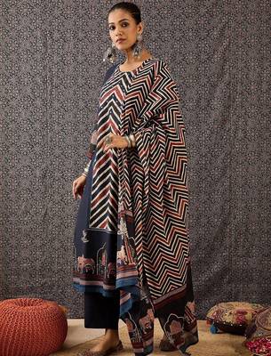 Women Ethnic Motifs Printed Regular  Cotton Kurta with Trousers & With Dupatta 4