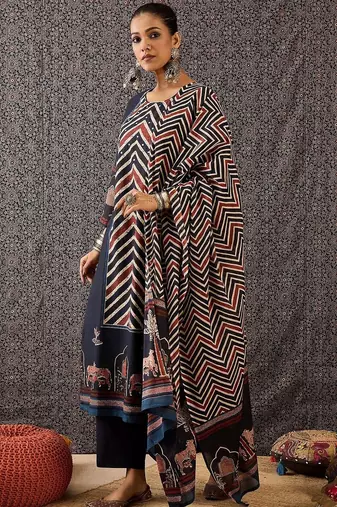 Women Ethnic Motifs Printed Regular Pure Cotton Kurta with Trousers & With Dupatta