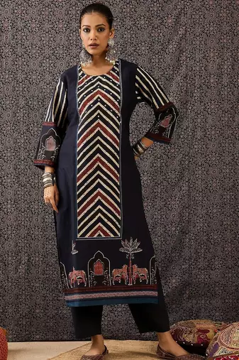 Women Ethnic Motifs Printed Regular Pure Cotton Kurta with Trousers & With Dupatta