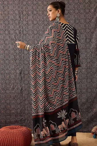 Women Ethnic Motifs Printed Regular Pure Cotton Kurta with Trousers & With Dupatta