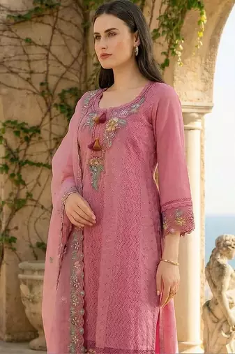 Women Floral Embroidered Regular Sequinned  Cotton Kurta with Trousers & With Dupatta