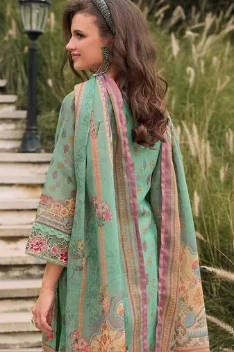 Women Floral Printed Regular Linen Kurta with Trousers & With Dupatta