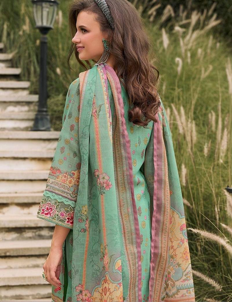 Women Floral Printed Regular Linen Kurta with Trousers & With Dupatta