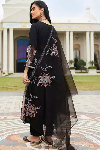 Women Ethnic Motifs Embroidered Regular Thread Work Kurta with Trousers & With Dupatta