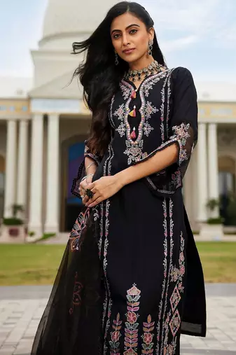 Women Ethnic Motifs Embroidered Regular Thread Work Kurta with Trousers & With Dupatta