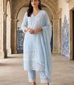 Women Ethnic Motifs Embroidered Regular Thread Work Pure Cotton Kurta with Trousers & With Dupatta