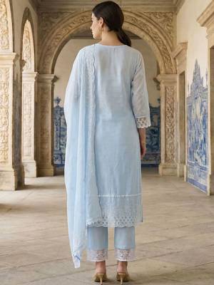Women Ethnic Motifs Embroidered Regular Thread Work Pure Cotton Kurta with Trousers & With Dupatta 3
