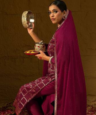 Floral Embroidered Straight Kurta With Trousers And Dupatta 6