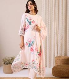Women Floral Printed Regular Linen Kurta with Trousers & With Dupatta