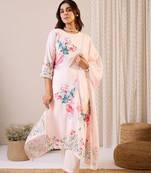 Women Floral Printed Regular Linen Kurta with Trousers & With Dupatta