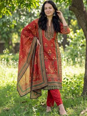 Women Ethnic Motifs Printed Regular Sequinned Pure Cotton Kurta with Trousers & With Dupatta 1