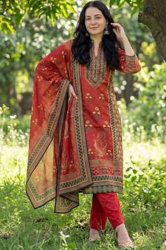 Women Ethnic Motifs Printed Regular Sequinned  Cotton Kurta with Trousers & With Dupatta