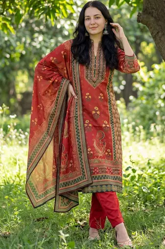 Women Ethnic Motifs Printed Regular Sequinned Pure Cotton Kurta with Trousers & With Dupatta