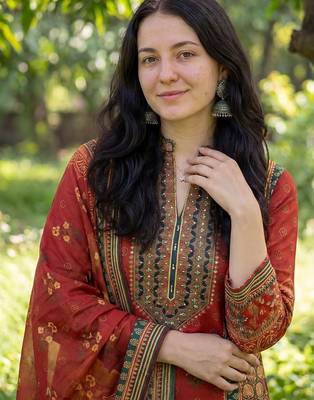 Women Ethnic Motifs Printed Regular Sequinned Pure Cotton Kurta with Trousers & With Dupatta 2