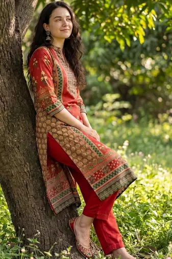Women Ethnic Motifs Printed Regular Sequinned Pure Cotton Kurta with Trousers & With Dupatta